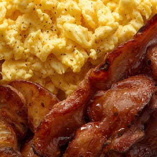 Two eggs with choice of meat, grits or home fries